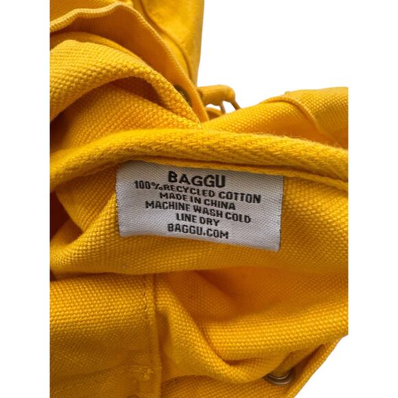 BAGGU Yellow Canvas Drawstring Flap Backpack Zippered Pocket Click Closure main image 6